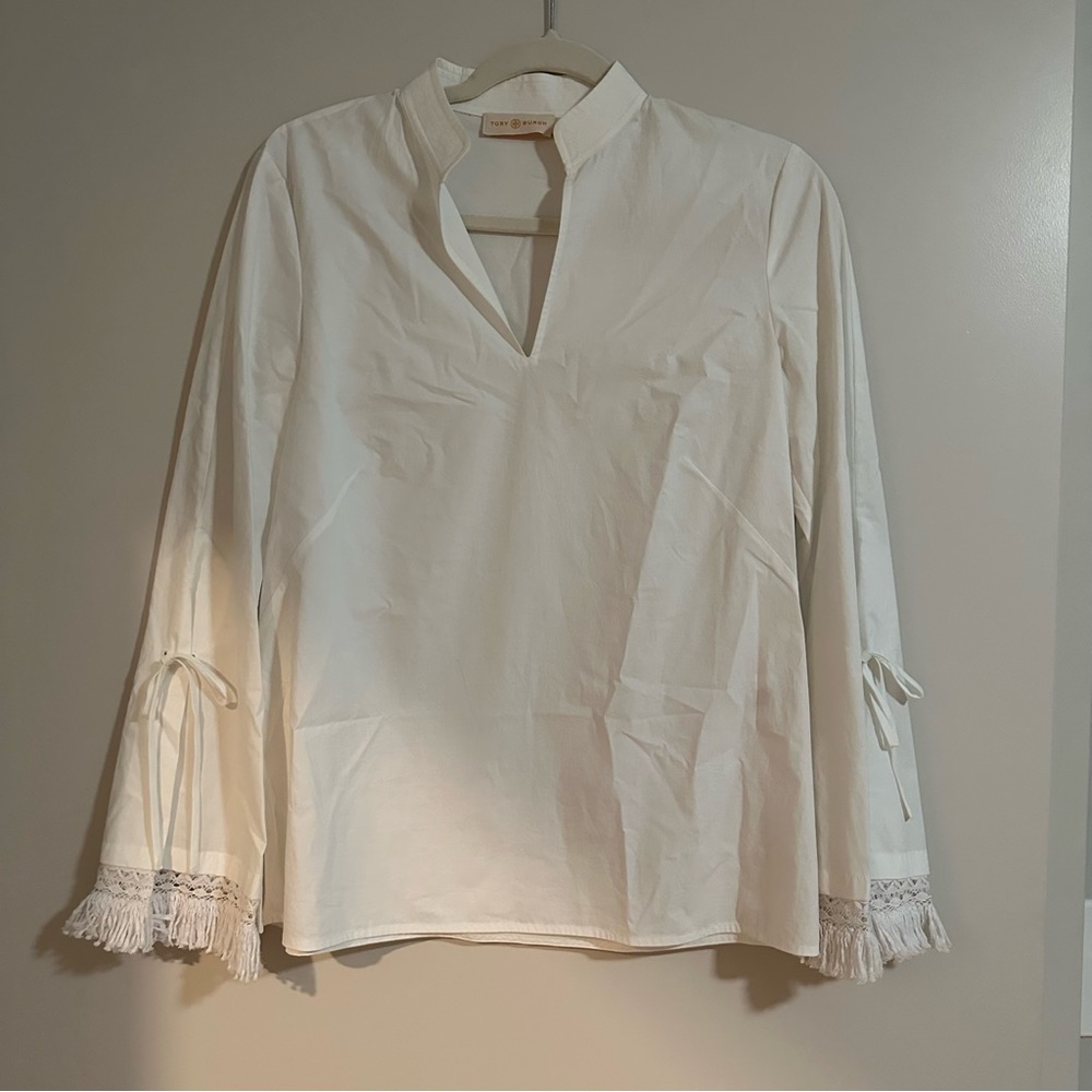 Tory Burch White Sophie Top with Bells Sleeves